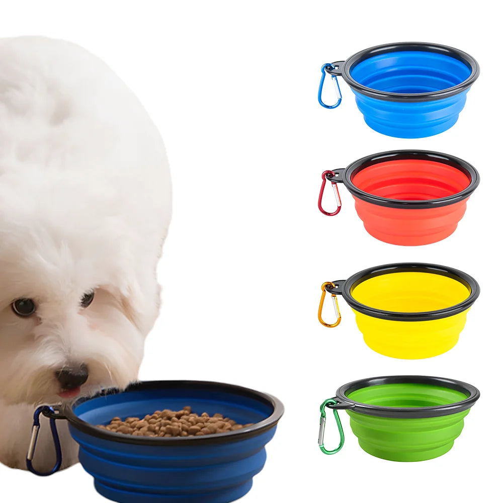 Pet Food Water Bowl 2-in-1 Dog Bowl, Silicone Foldable Portable Bowl, Four Seasons Outdoor Travel Collapsible Bowl, 1PC